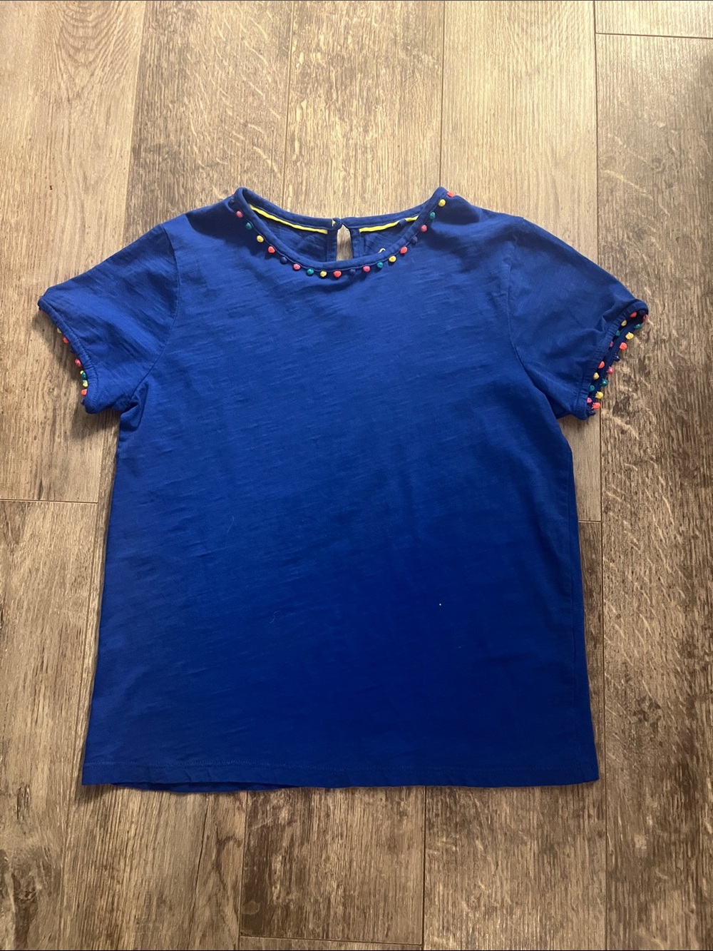 Boden Royal Blue Short Sleeve Top with Multicolor Pom Trim Size 9/10